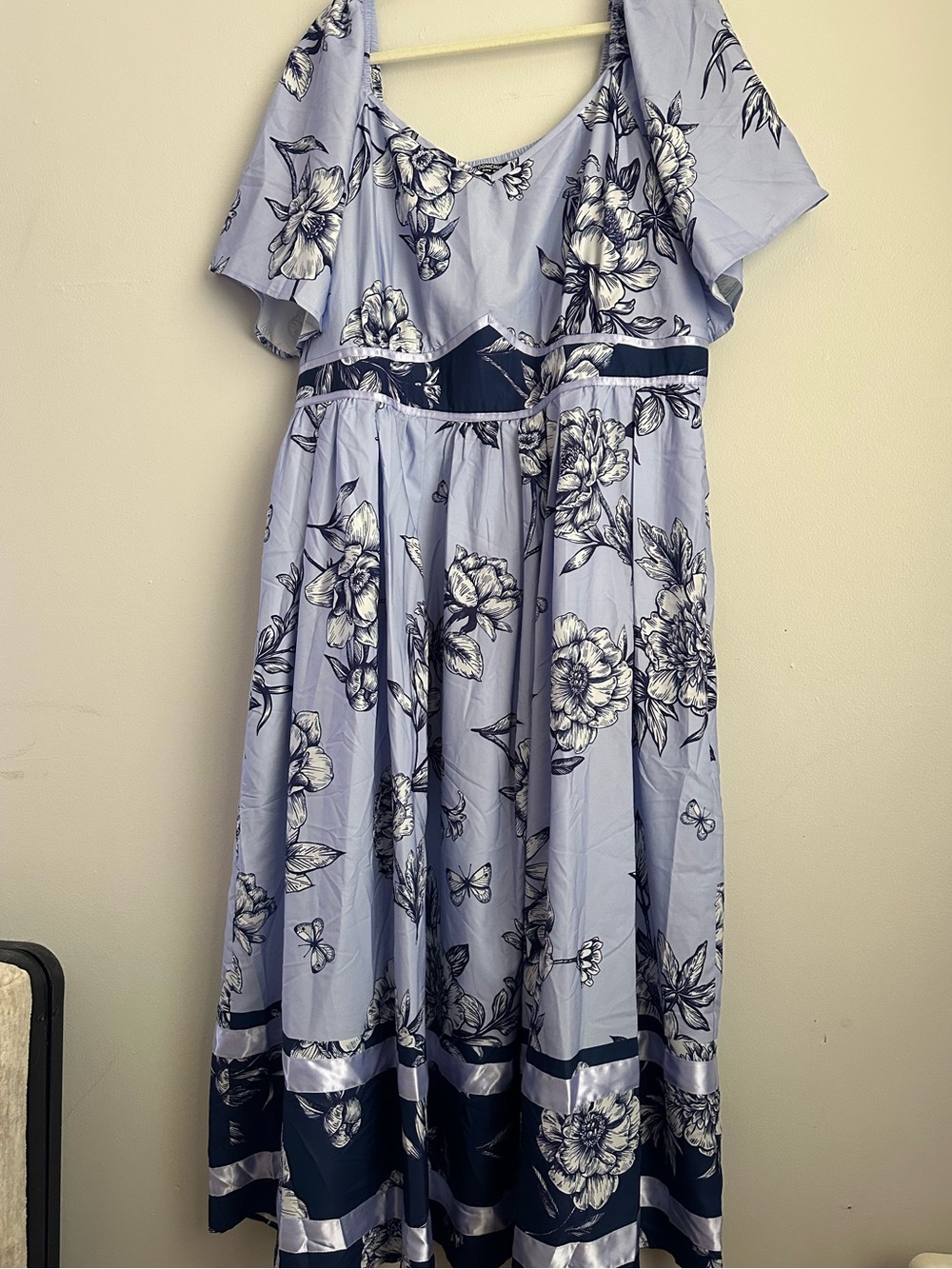 Bloomchic 22/24 3x floral purple midi maxi dress semi formal short sleeve 3xl